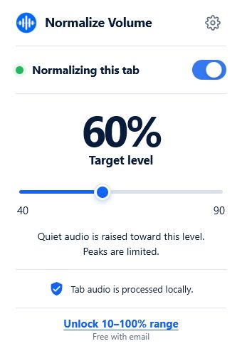 Normalize Volume popup active at a 60 percent target level